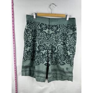 Timberland Men’s M Teal Floral Swim Shorts, Cotton-Poly Blend